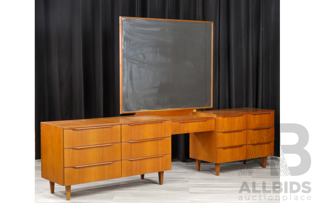 Teak Veneered Mirrored Back 13 Drawer Dressing Chest by Marcob Furniture