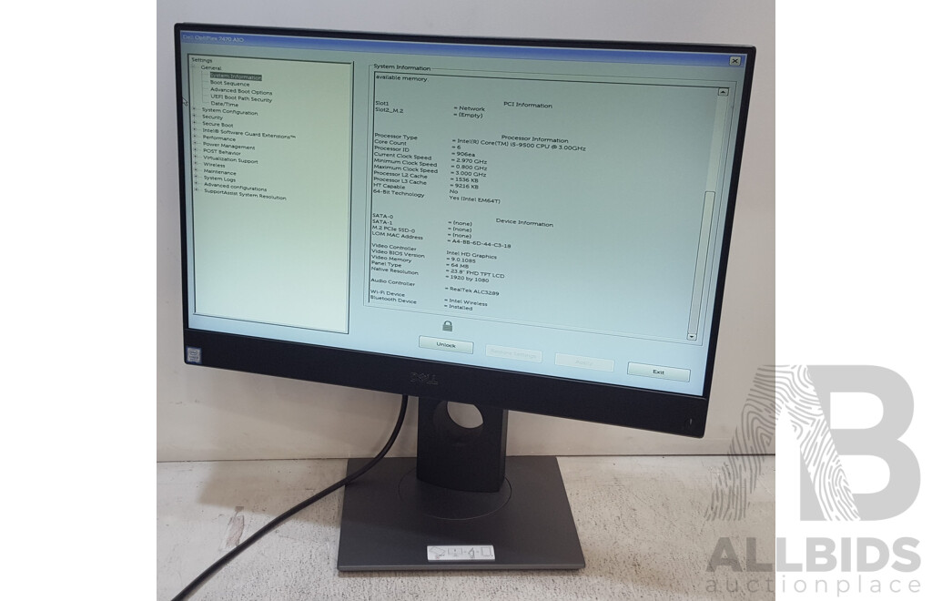 Dell OptiPlex 7470 AIO Intel Core i5 (9500) 3.00GHz-4.40GHz 6-Core CPU 23.8-Inch Touchscreen All-in-One Computer