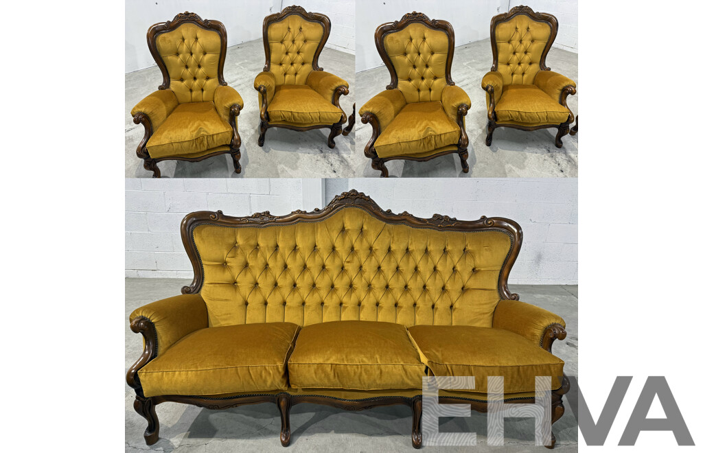 Reproduction Victorian Mahogany Five Piece Lounge Suite