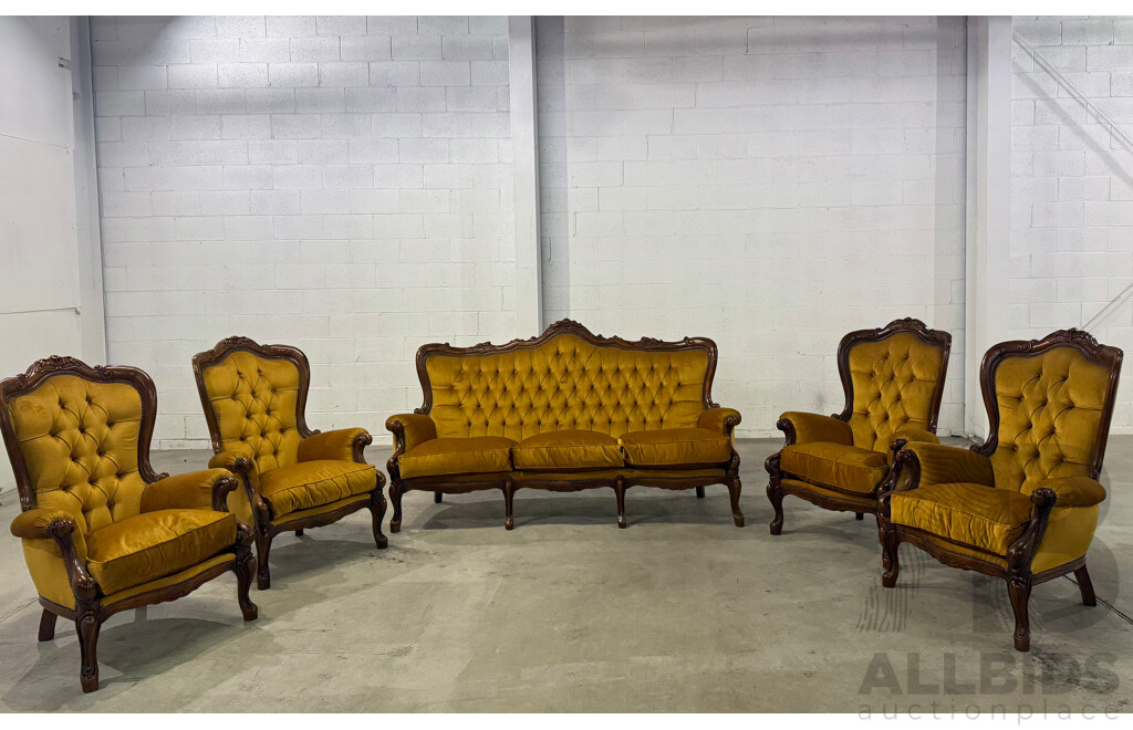 Reproduction Victorian Mahogany Five Piece Lounge Suite