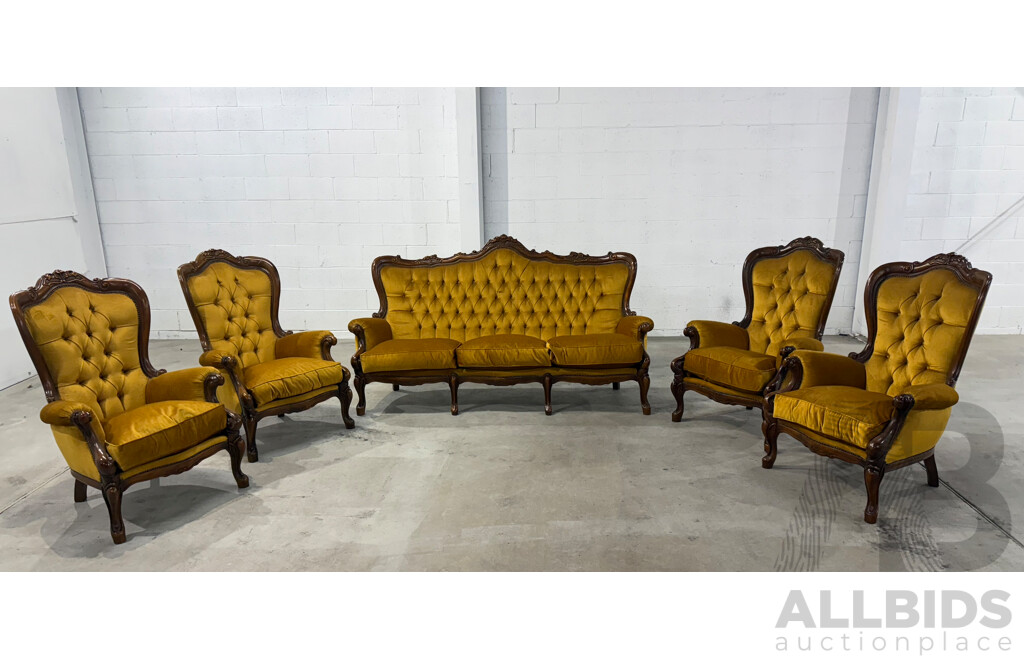 Reproduction Victorian Mahogany Five Piece Lounge Suite