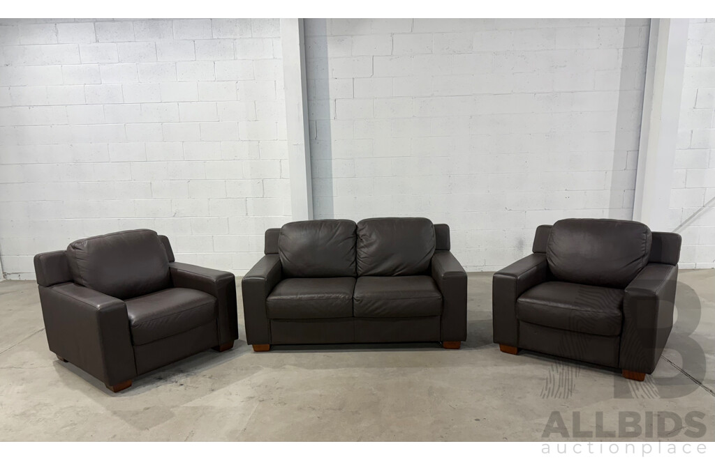 Berlin City Cocoa Leather Three Piece Lounge Suite