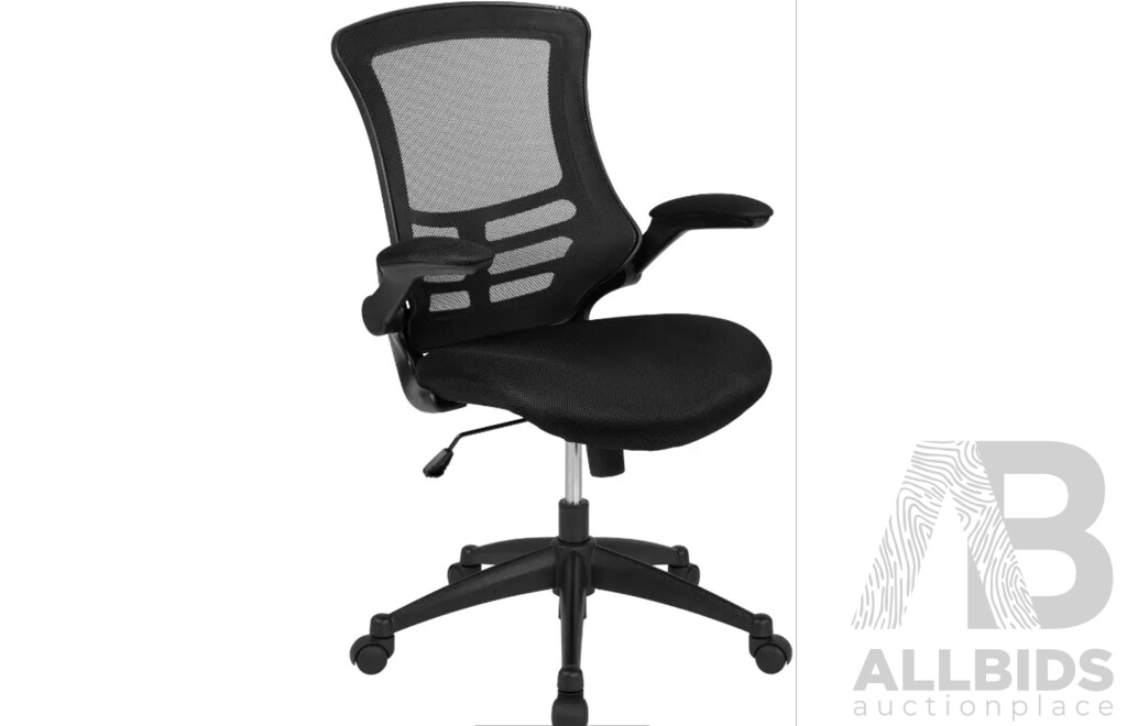 Mid Black Swivel Ergonomic Task Office Chair with Flip Up Arms