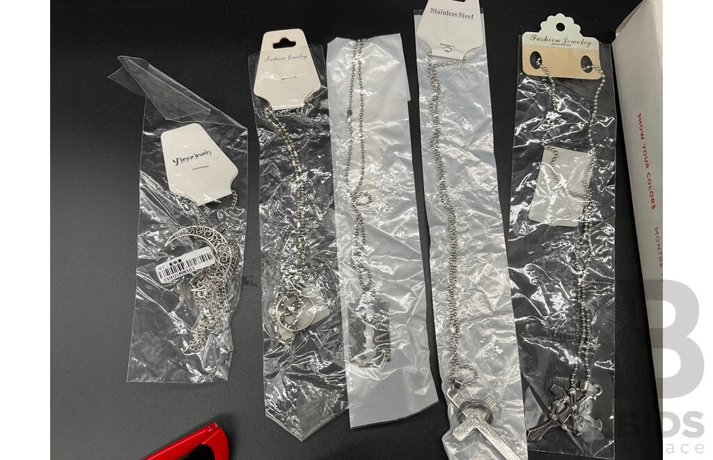 Assorted Costume Jewellery,  Phone Charm Strap, Stainless Steel Rings and Sterling Silver Bracelets - Lot of 23