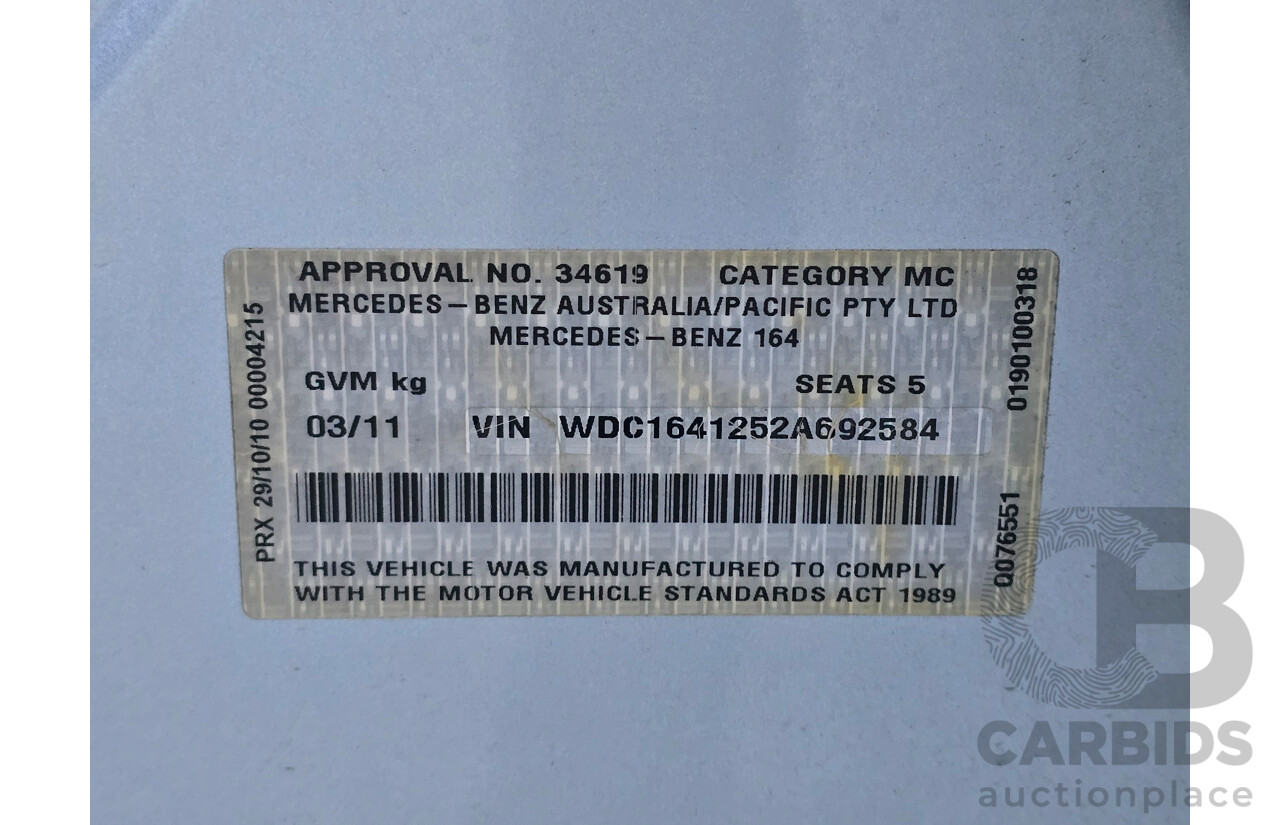 03/2011 Mercedes Benz ML350 CDI AMG Sports (4x4) 164 MY11 4d Wagon Iridium Silver Metallic Turbo Diesel V6 3.0L