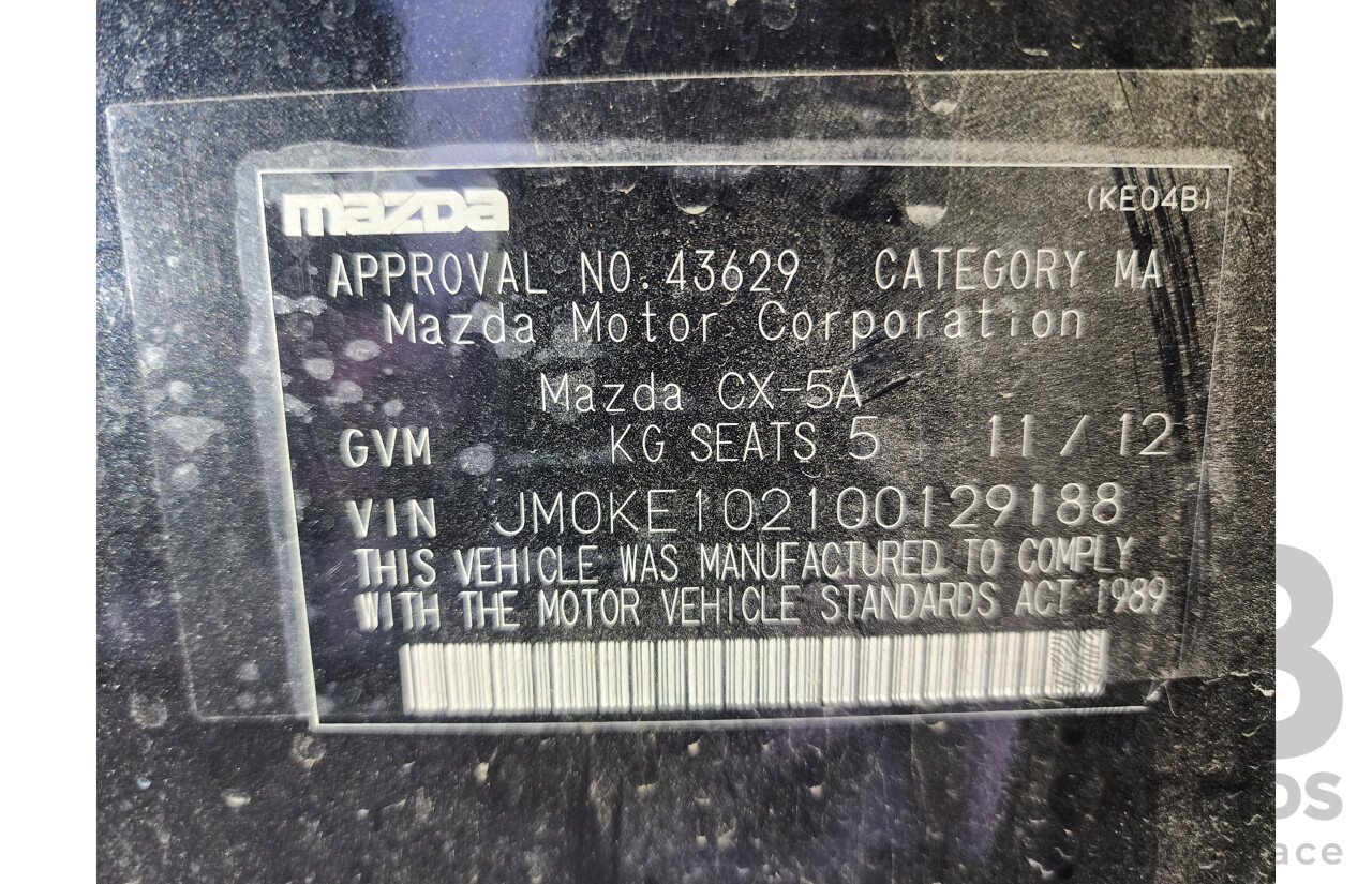 11/2012 Mazda Cx-5 MAXX Sport (4x4)  4d Wagon Black 2.2L