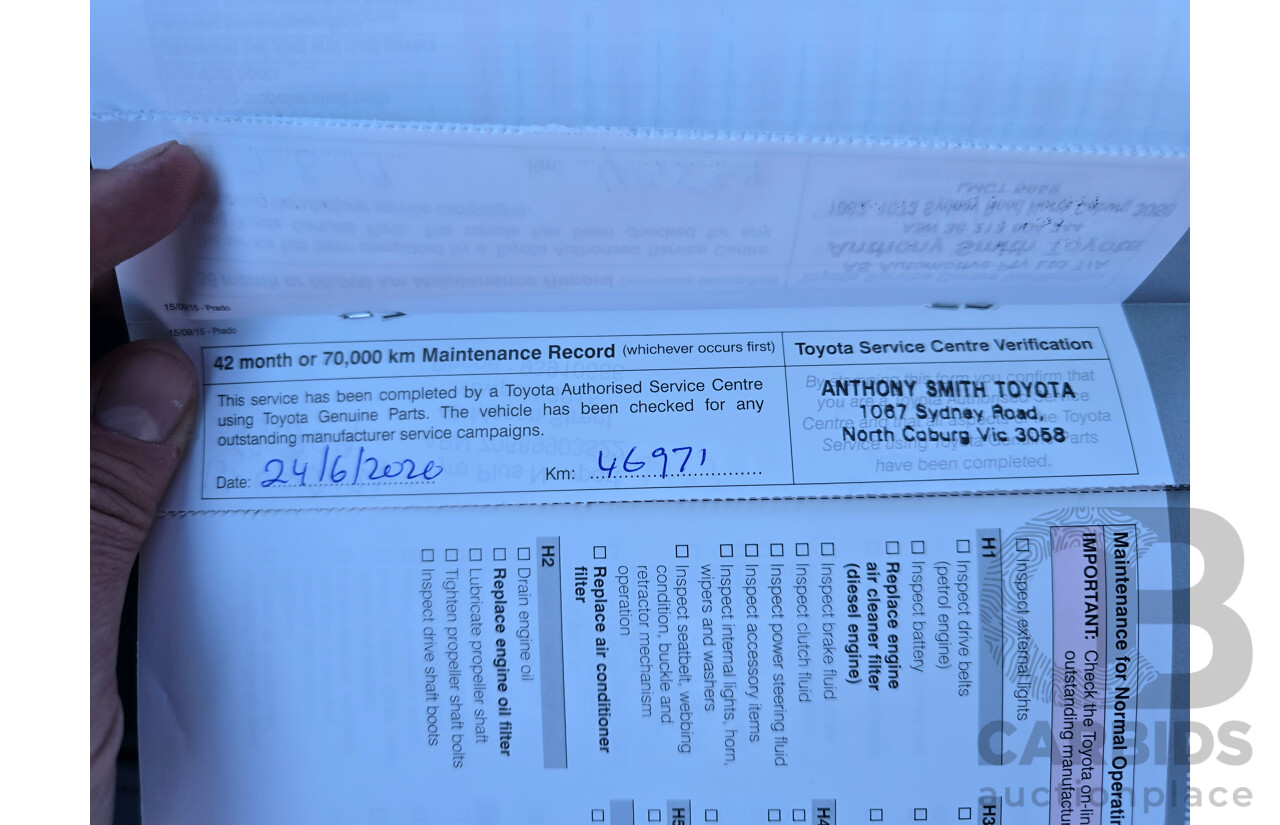 6/2016 Toyota Landcruiser Prado GXL (4x4) GDJ150R MY16 4d Wagon Glacier White Turbo Diesel 2.8L - 7 Seater