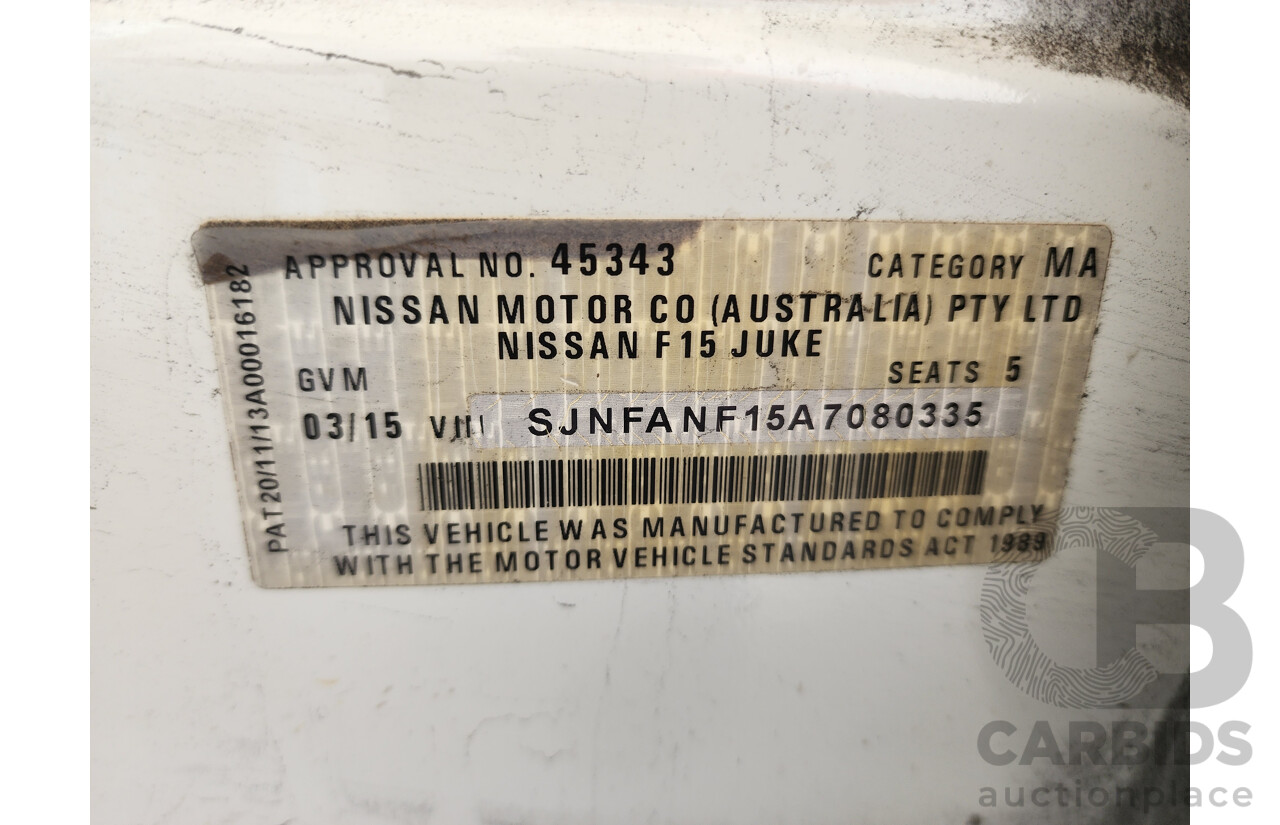 3/2015 Nissan Juke Ti-S (awd) F15 SERIES 2 4d Wagon White 1.6L