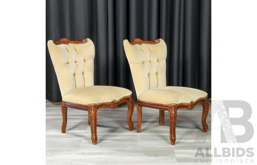 Pair of Reproduction French Style Buttoned Back Bedroom Chairs