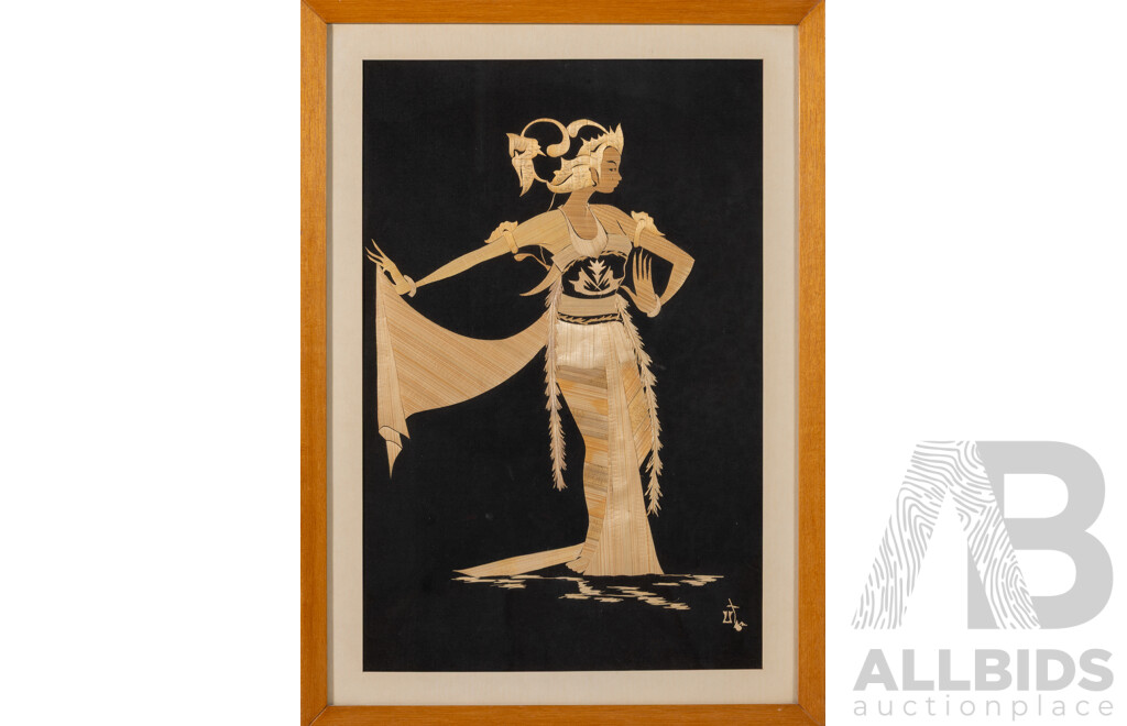 Artist Unknown (20th Century, Asian School), Wayang Kulit Dancing Figure, Handmade with Bamboo and Straw Fibre, Pencil Embellishment, 52 x 37 cm (frame)