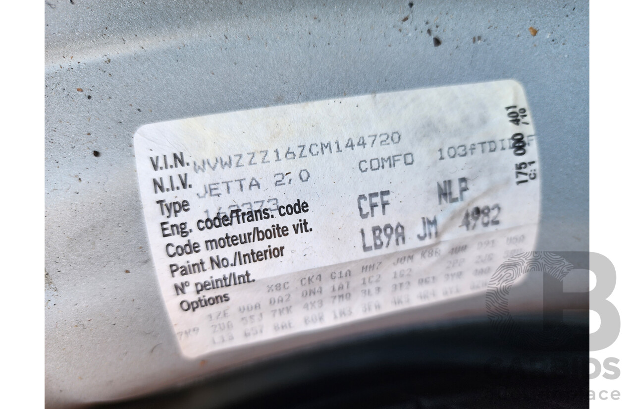 7/2012 Volkswagen Jetta 103 TDI Comfortline 1KM MY12 4d Sedan White 2.0L