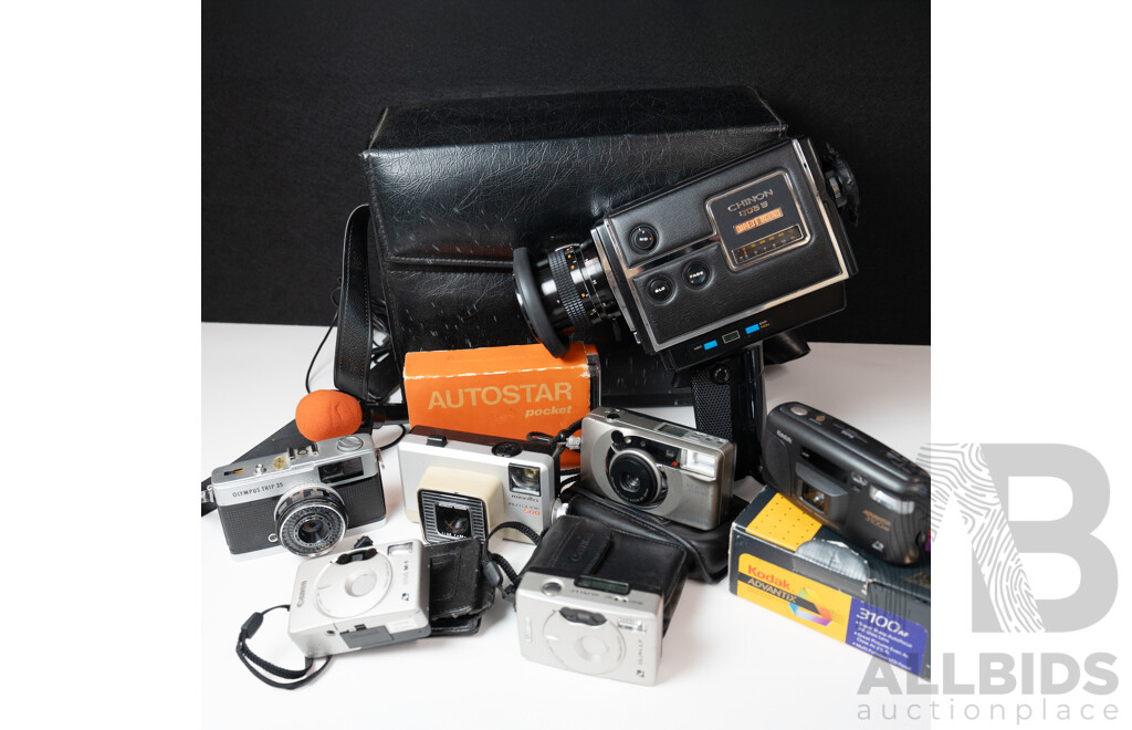 Collection Cameras Including Chinon 805 S Film Camera in Bag, Kodak Advantix 2100 Auto in Box and More
