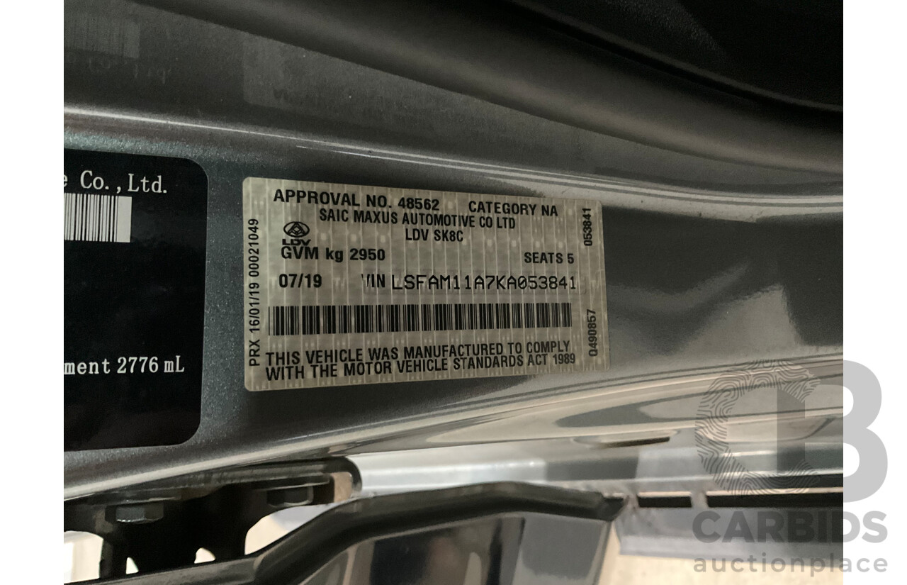 07/2019 LDV T60 Trailrider (4x4) SK8C Double Cab Utility Lava Grey Metallic Turbo Diesel 2.8L