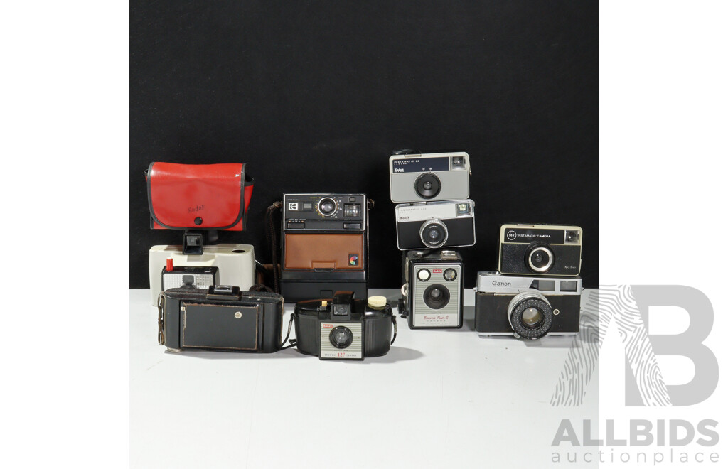 Collection Cameras Including Polaroid Swinger Model 20 Land Camera, Kodak Box Brownie Flash II and More