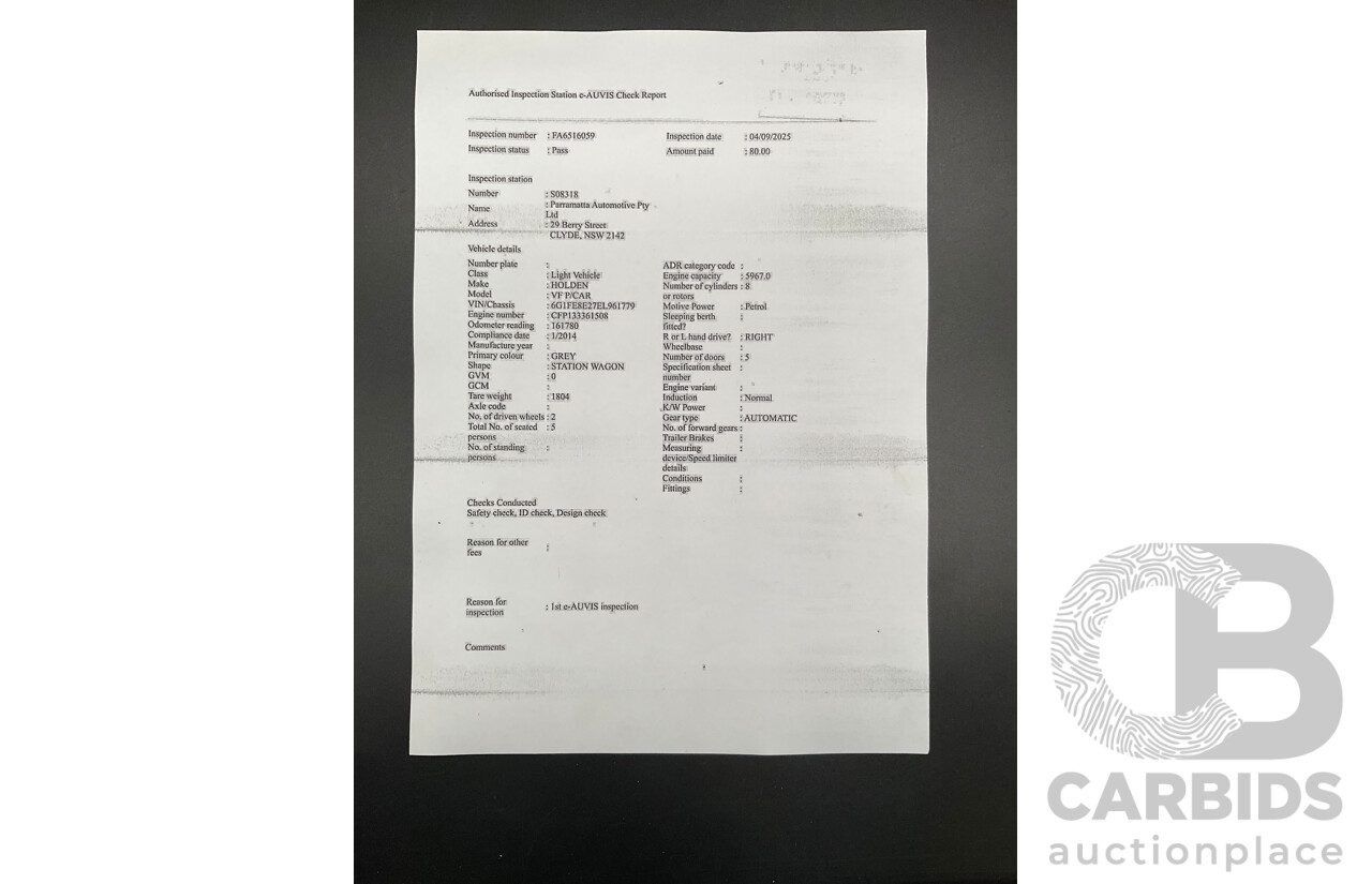 1/2014 Holden Commodore SS-V Redline VF 4d Sportwagon Prussian Steel Grey Metallic V8 6.0L