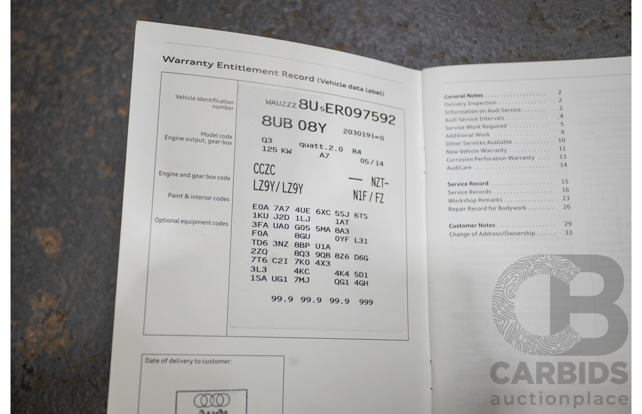 07/2014 Audi Q3 TFSI Quattro (AWD) 125kw 8U MY14 4d Wagon Phantom Black Pearl Turbo 2.0L