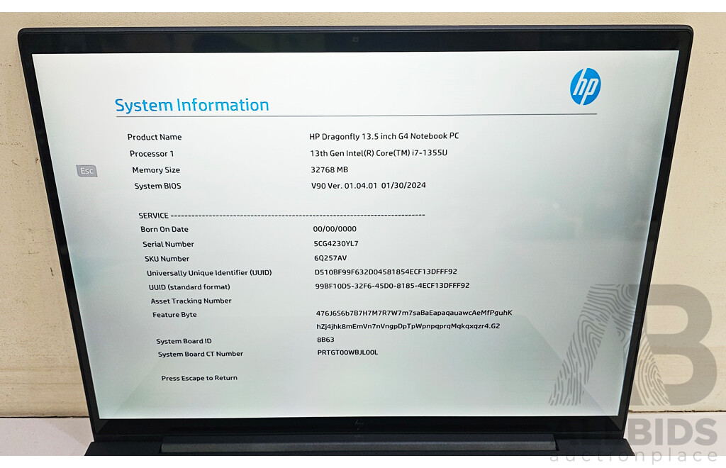 HP Dragonfly G4 Intel Core I7 13th Gen (1355U) 3.70GHz-5.00GHz 10-Core CPU 13.5-Inch Laptop W/ Power Supply