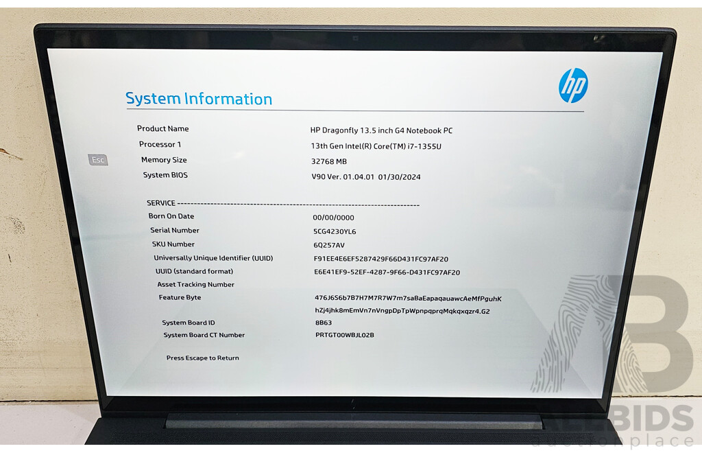HP Dragonfly G4 Intel Core I7 13th Gen (1355U) 3.70GHz-5.00GHz 10-Core CPU 13.5-Inch Laptop W/ Power Supply