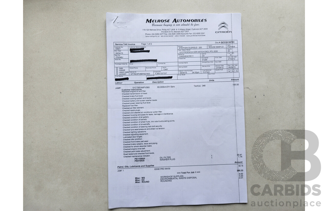 5/2012 Citroen C4 Exclusive Turbo B7 5d Hatchback Red 1.6L