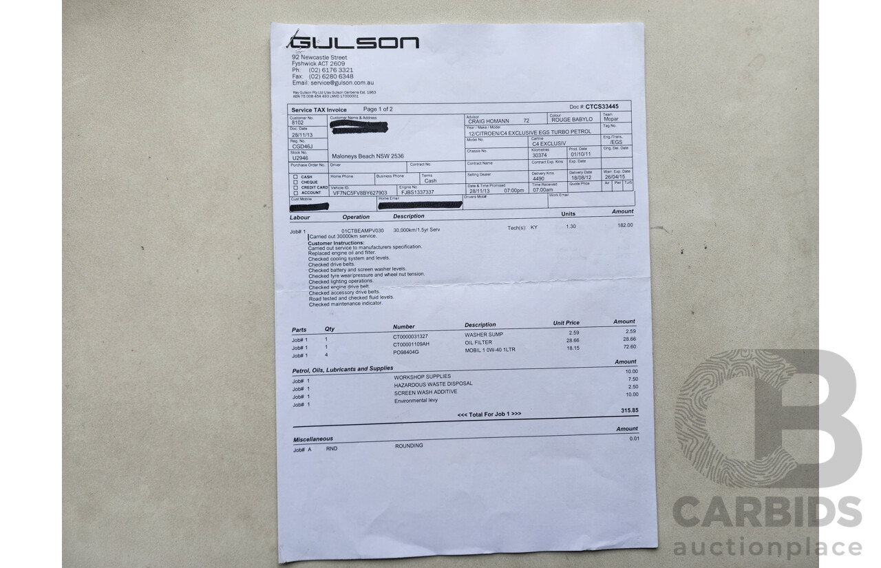 5/2012 Citroen C4 Exclusive Turbo B7 5d Hatchback Red 1.6L