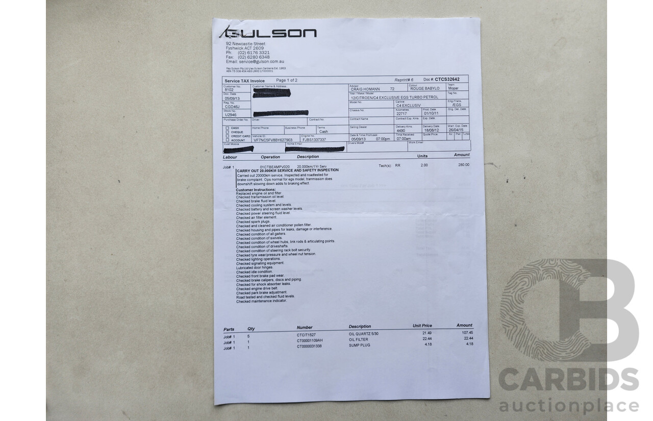 5/2012 Citroen C4 Exclusive Turbo B7 5d Hatchback Red 1.6L