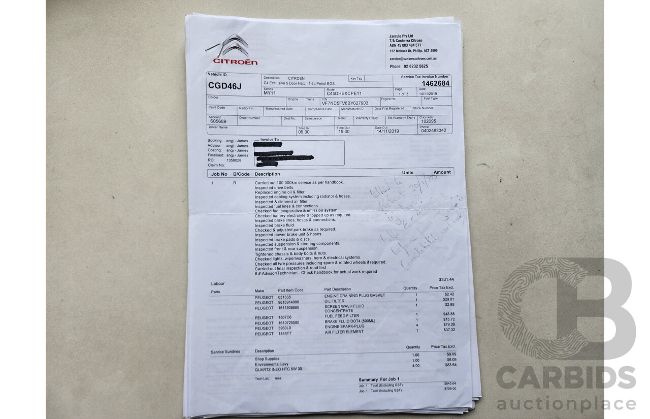 5/2012 Citroen C4 Exclusive Turbo B7 5d Hatchback Red 1.6L