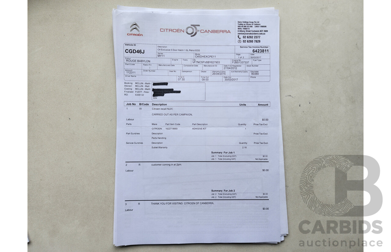 5/2012 Citroen C4 Exclusive Turbo B7 5d Hatchback Red 1.6L