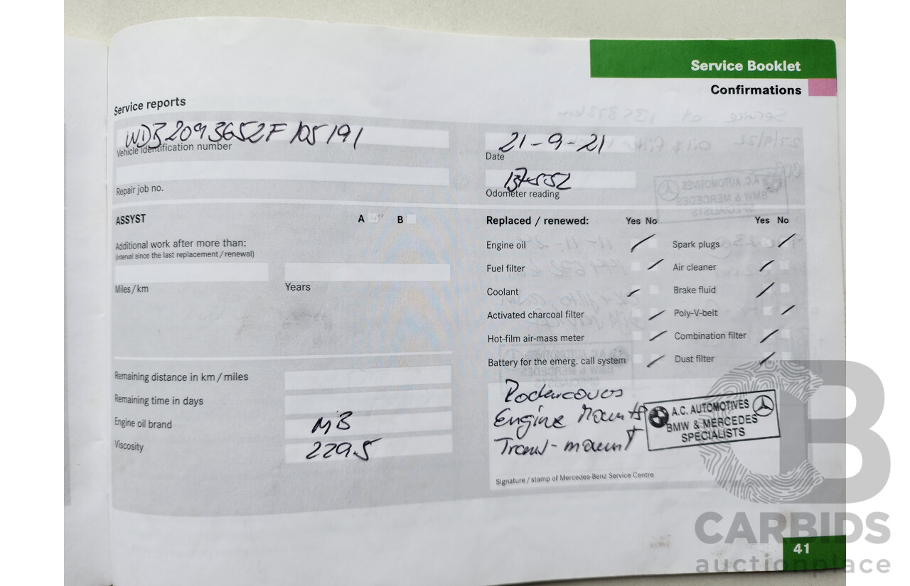 3/2004 Mercedes-Benz Clk320 Elegance C209 2d Coupe Red 3.2L