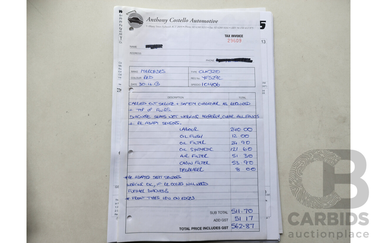 3/2004 Mercedes-Benz Clk320 Elegance C209 2d Coupe Red 3.2L