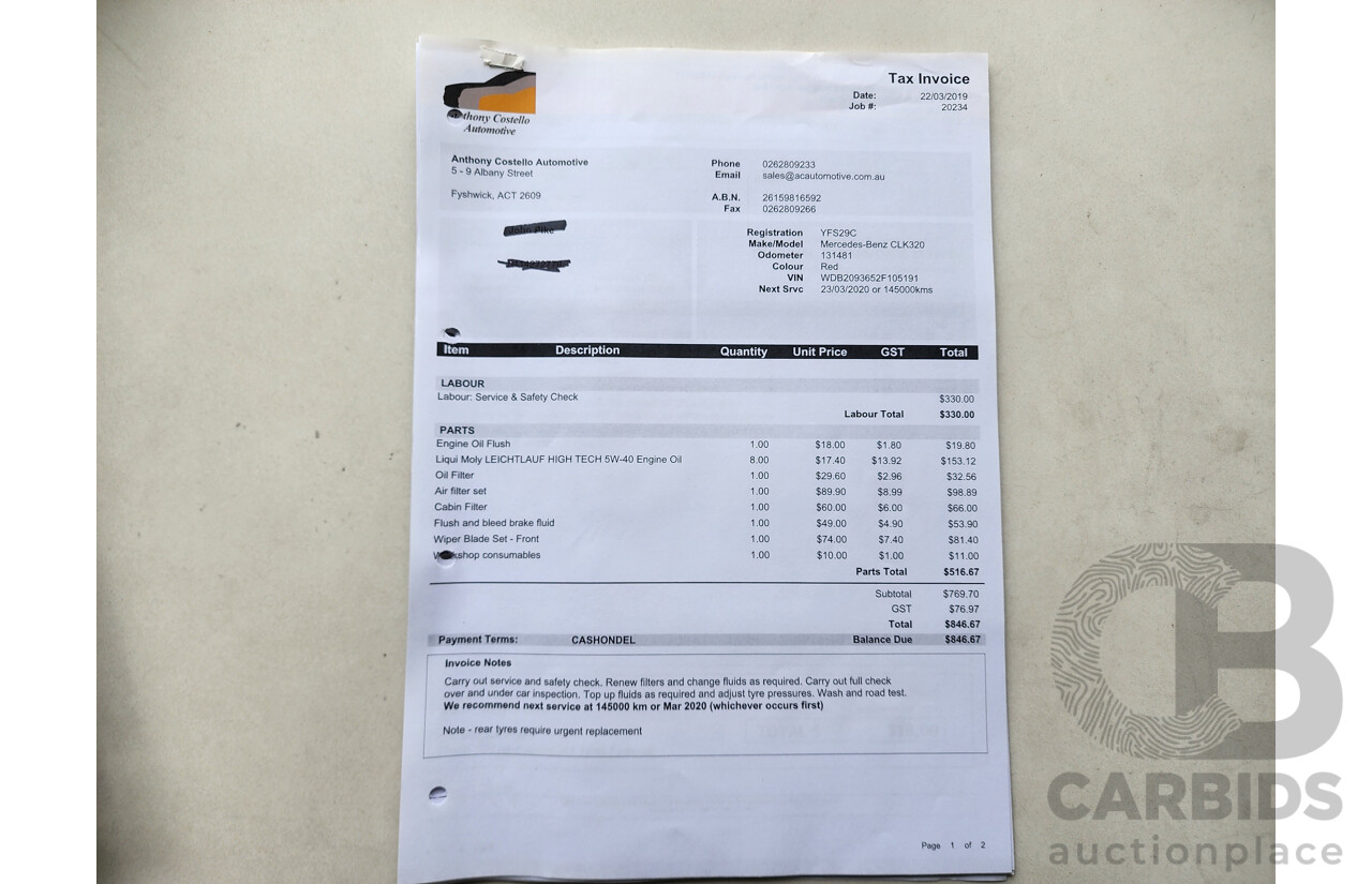 3/2004 Mercedes-Benz Clk320 Elegance C209 2d Coupe Red 3.2L