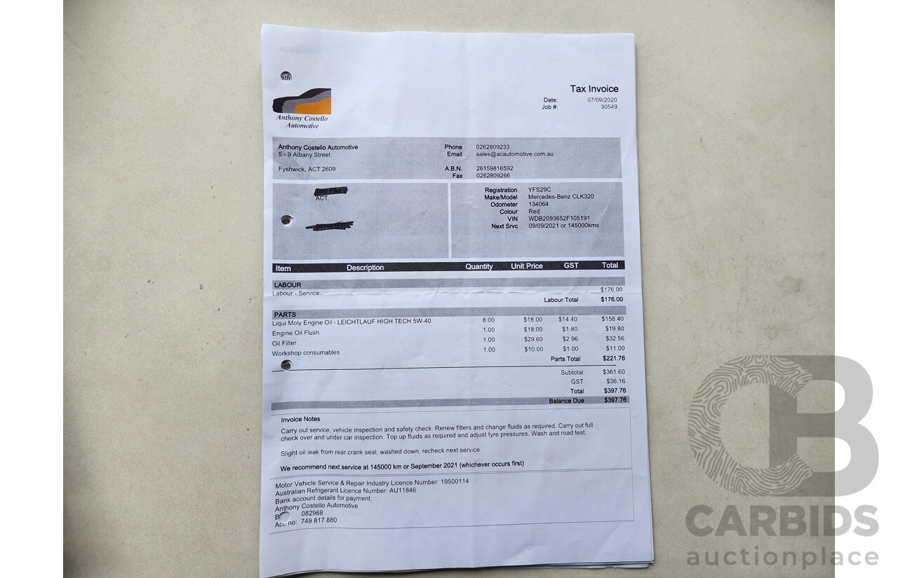 3/2004 Mercedes-Benz Clk320 Elegance C209 2d Coupe Red 3.2L