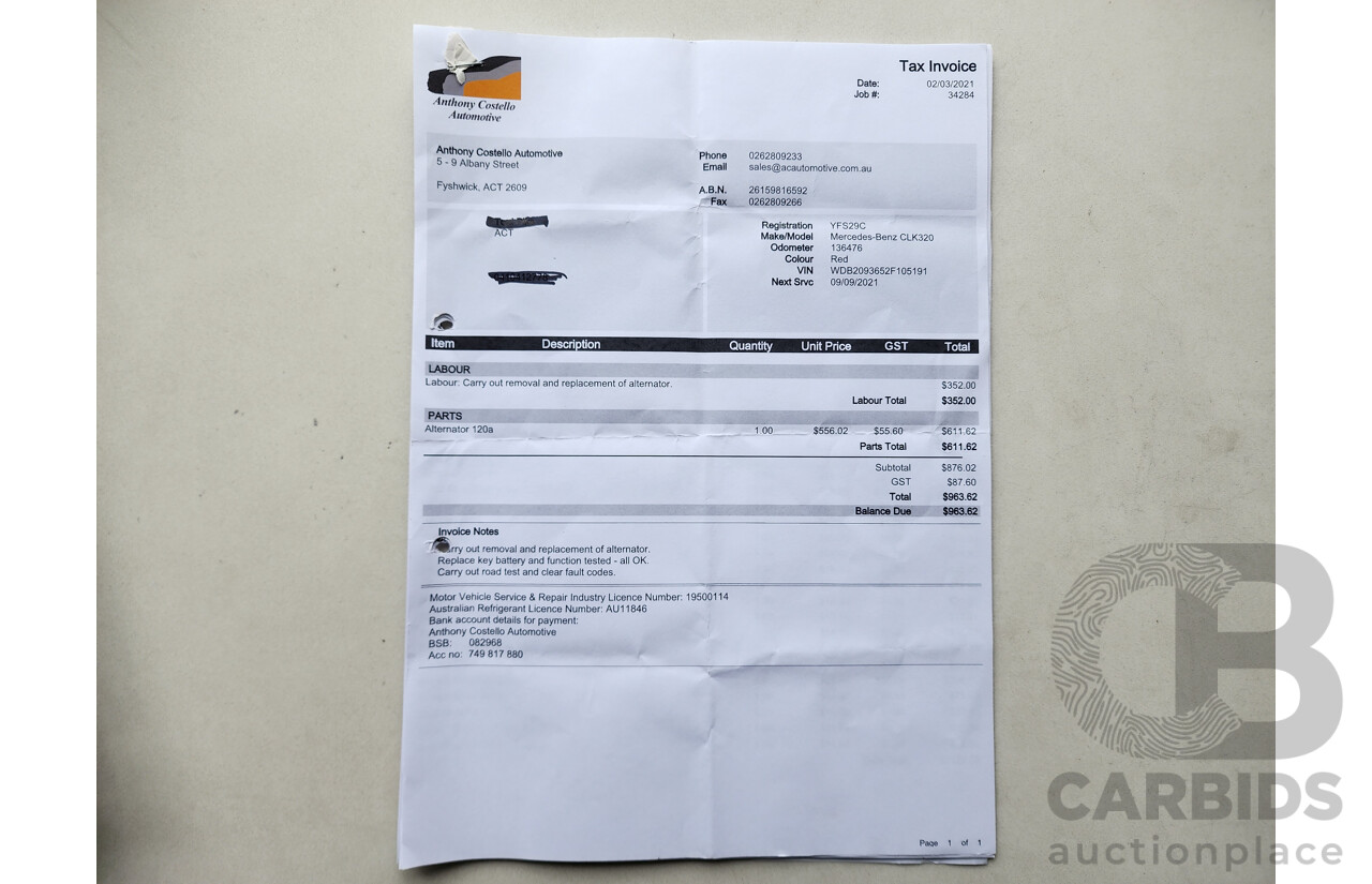 3/2004 Mercedes-Benz Clk320 Elegance C209 2d Coupe Red 3.2L