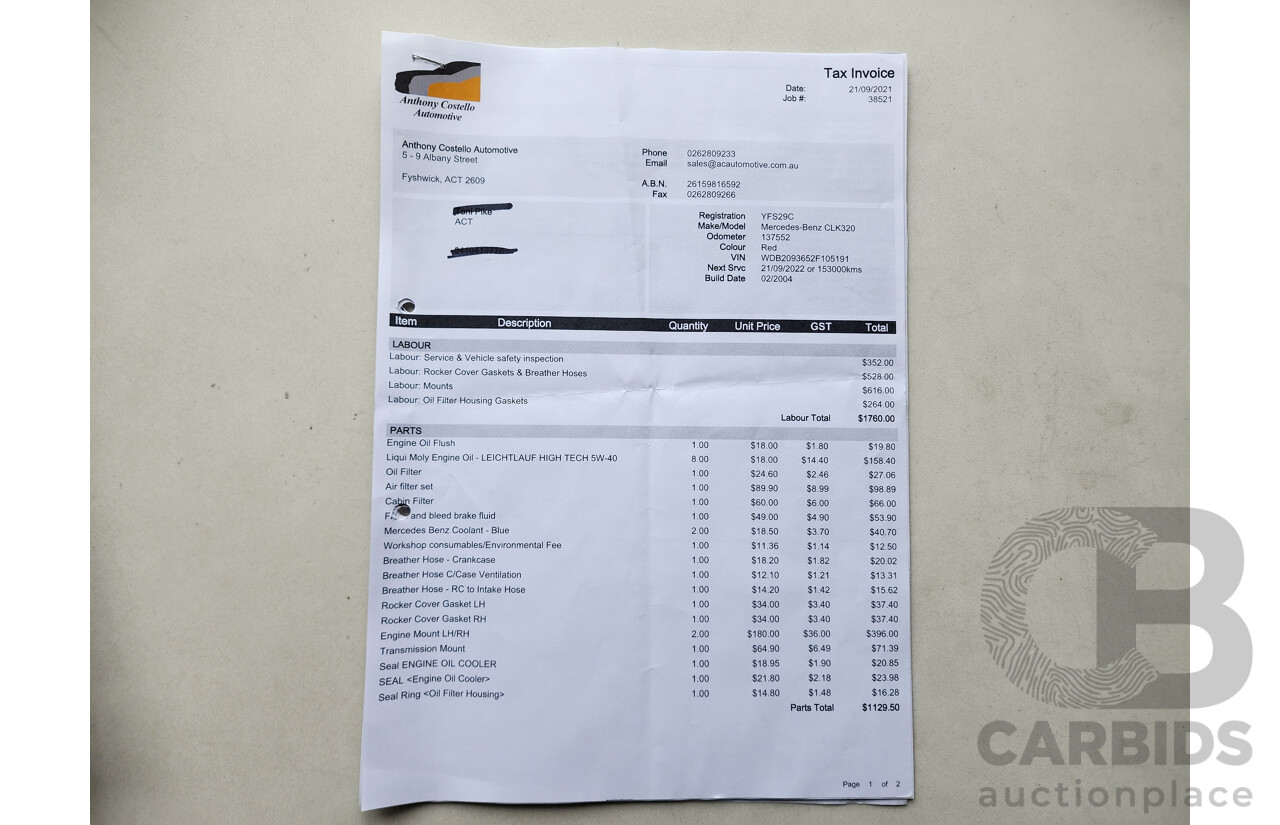 3/2004 Mercedes-Benz Clk320 Elegance C209 2d Coupe Red 3.2L