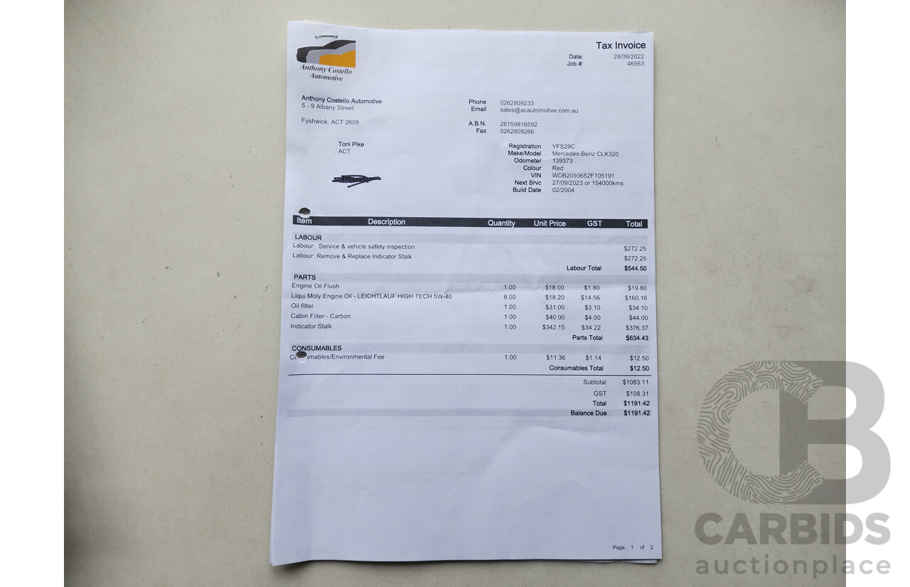 3/2004 Mercedes-Benz Clk320 Elegance C209 2d Coupe Red 3.2L