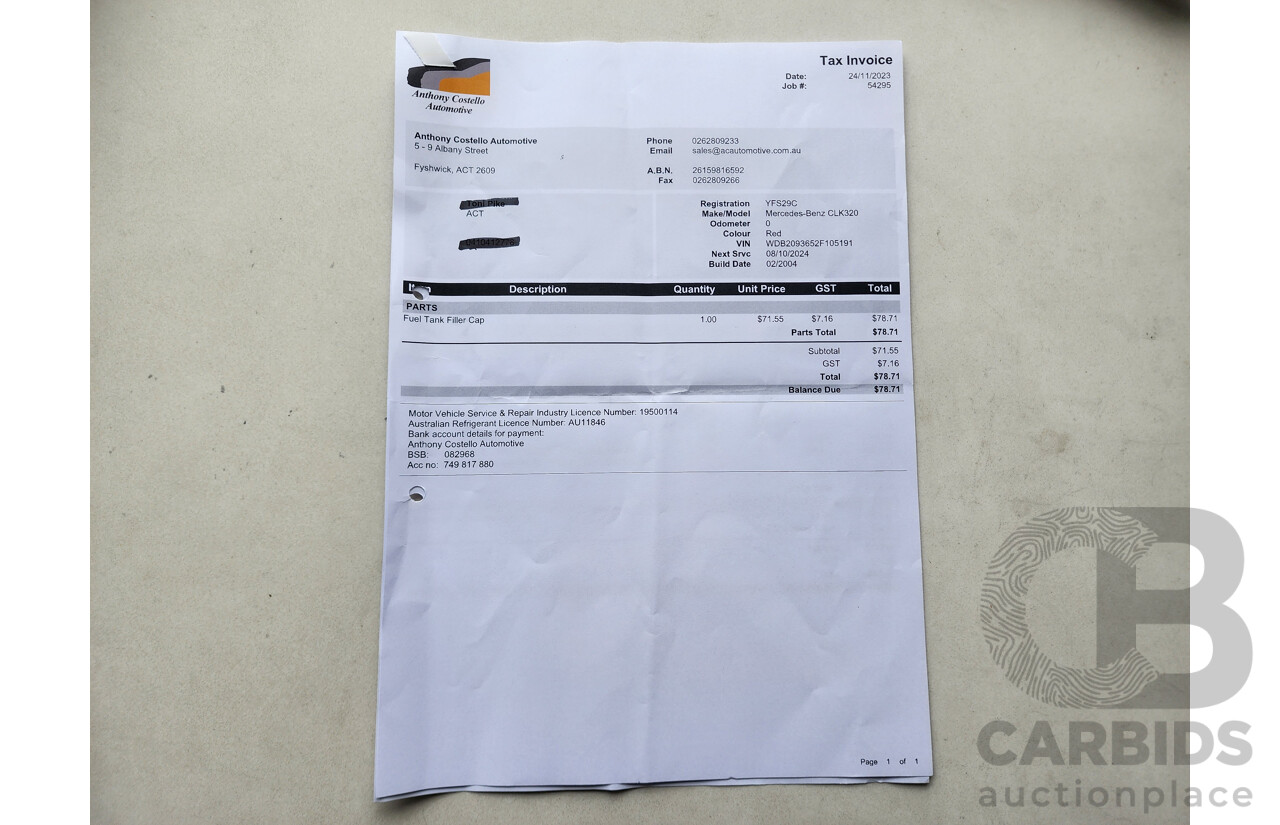 3/2004 Mercedes-Benz Clk320 Elegance C209 2d Coupe Red 3.2L