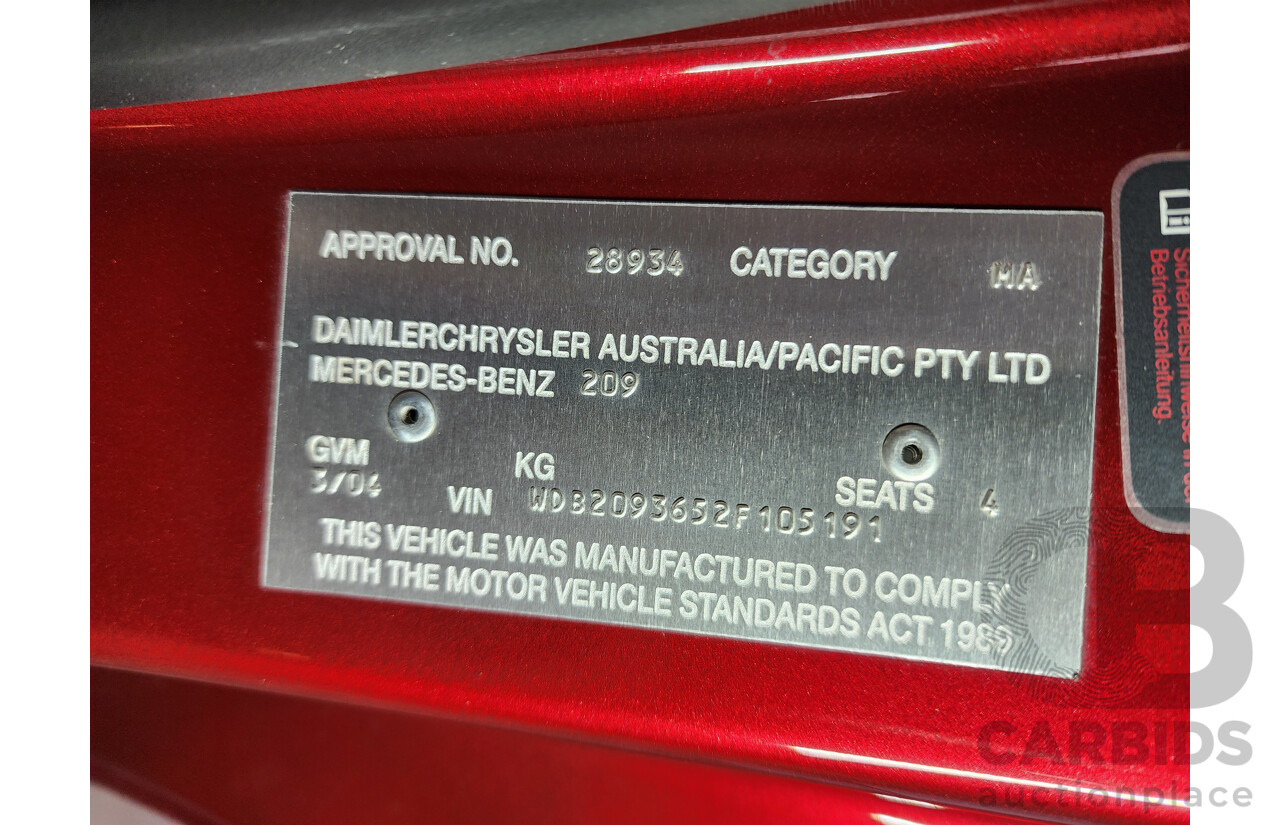 3/2004 Mercedes-Benz Clk320 Elegance C209 2d Coupe Red 3.2L