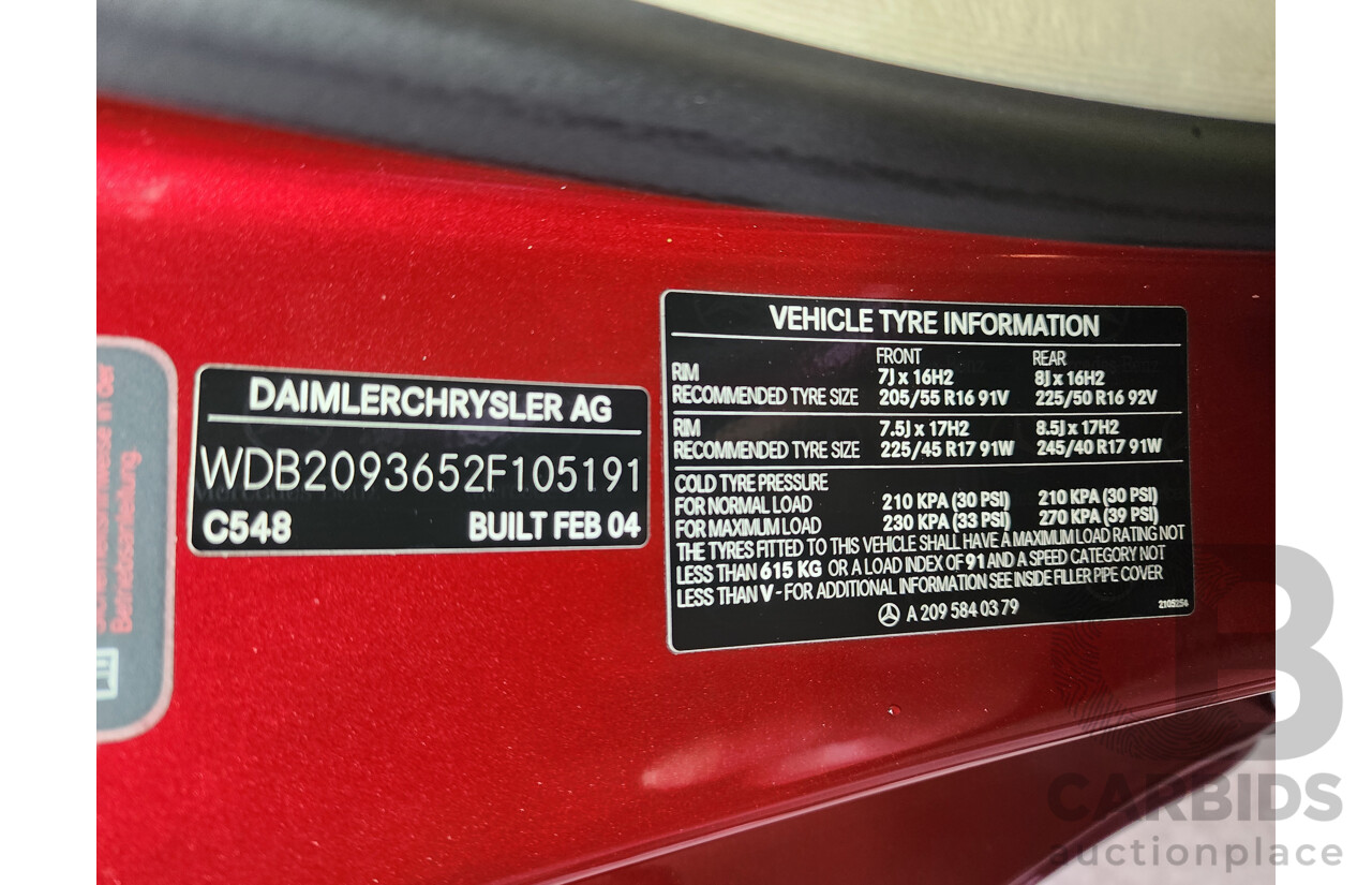 3/2004 Mercedes-Benz Clk320 Elegance C209 2d Coupe Red 3.2L