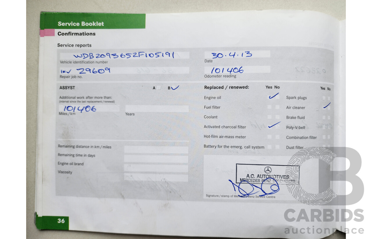 3/2004 Mercedes-Benz Clk320 Elegance C209 2d Coupe Red 3.2L