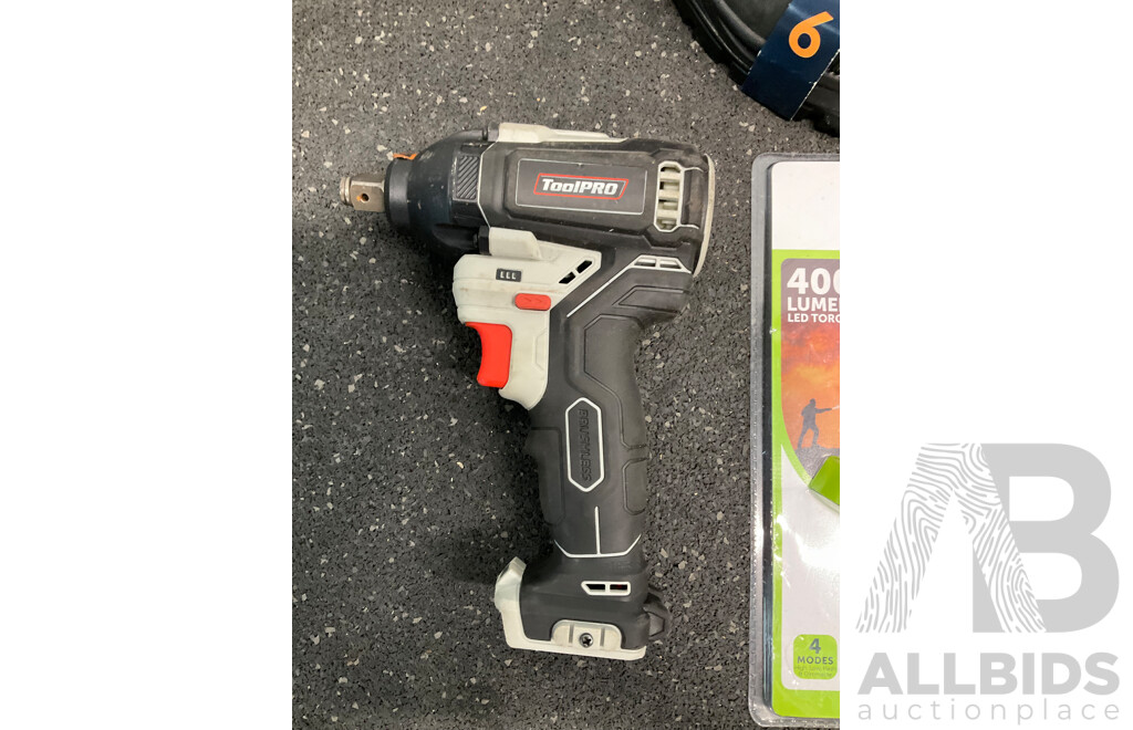 BOBCAT Size 6 Safety Toe Boots, TOOLPRO Impact Wrench , ARLEC Tourch and Gloves - Lot of 4