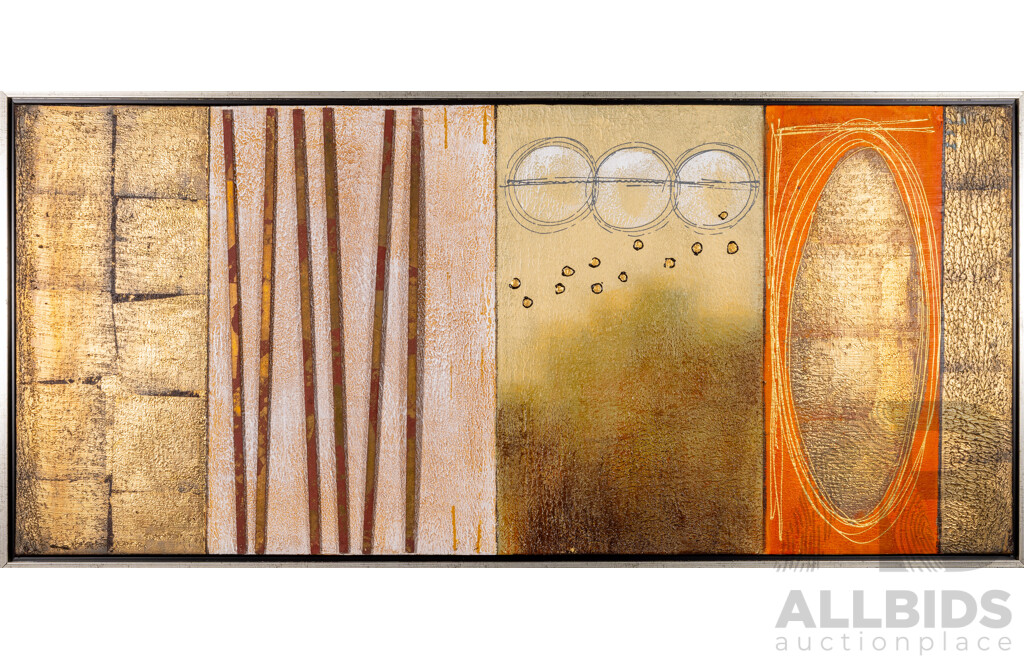 Artist Unknown (20th Century), Large Abstract Dreams - Oval Moonscapes I and II, Pair of Wonderful Original Mixed Media on Canvas, 70 x 150 cm (frame) (2)