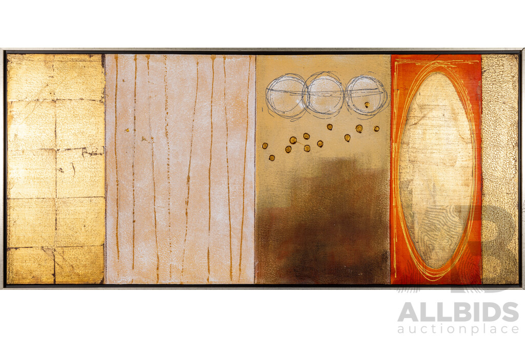 Artist Unknown (20th Century), Large Abstract Dreams - Oval Moonscapes I and II, Pair of Wonderful Original Mixed Media on Canvas, 70 x 150 cm (frame) (2)