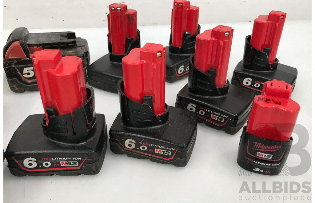 Assorted Milwaukee Power Tool Batteries - Lot of 12