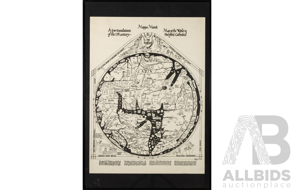 Artist Unknown (20th Century), Mappa Mundi - Map of the World in Hereford Cathedral, Reproduction Poster Print, 75 x 52 cm (frame)