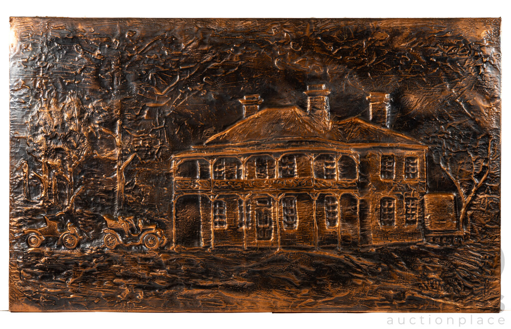 Artist Unknown, (20th Century), Stately Home, Original Vintage Copper Repousse, 53 x 90 cm