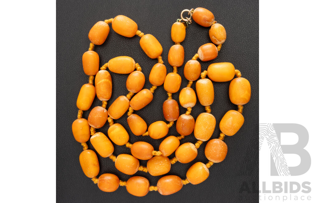 Antique Amber Beaded Necklace with 9ct Gold Clasp, 100cm Long