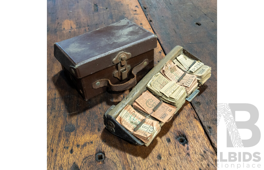 Vintage Timber Bound London Bus Ticket Book with Collection of Loose Tickets