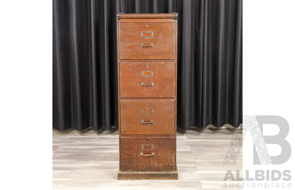 Vintage Oak Four Drawer Filing Cabinet