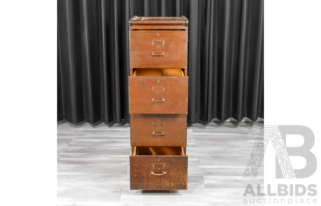 Vintage Oak Four Drawer Filing Cabinet
