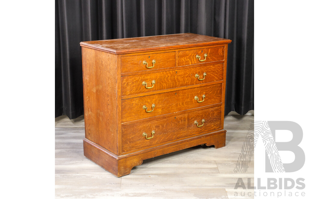 Edwardian Silky Oak Five Drawer Chest