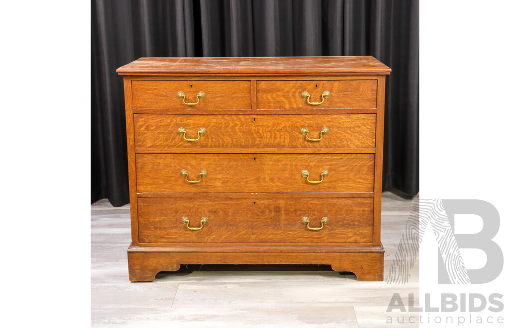 Edwardian Silky Oak Five Drawer Chest